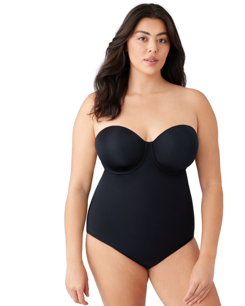 Front of a model wearing a size 36C Red CarpetShaping Body Briefer in Black by Wacoal. | dia_product_style_image_id:304195
